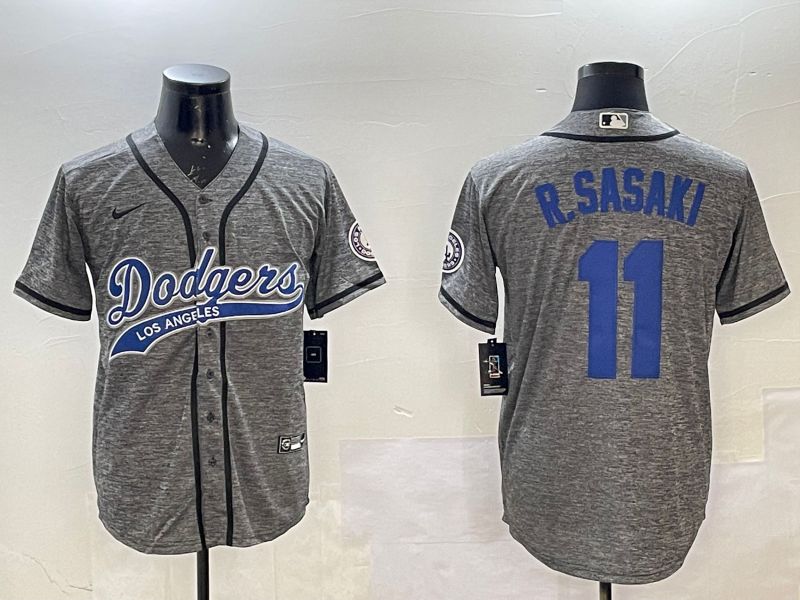 Men Los Angeles Dodgers #11 R.Sasaki Grey Joint Name 2025 Nike MLB Jersey style 1->los angeles dodgers->MLB Jersey